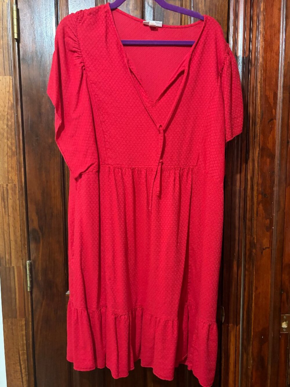 Knox Rose Red Textured Tiered Midi Dress Flutter Sleeve XXL